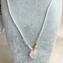 Pink Crystal Small Fox Pendant Necklace