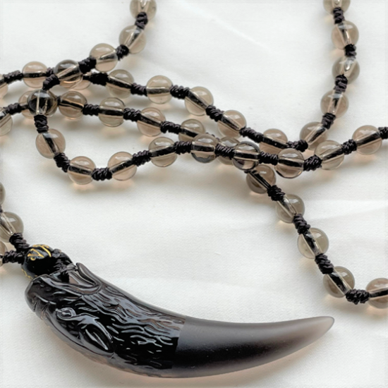 Ice Obsidian Wolf Tooth Necklace