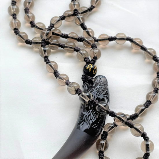 Ice Obsidian Wolf Tooth Necklace