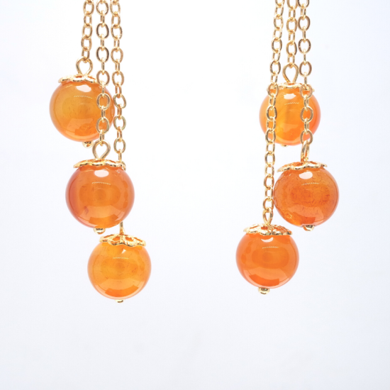 Orange Long Fringe Crystal Ear Hook