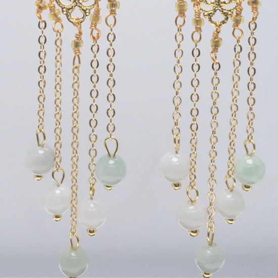 Golden Length Jade Tassel Crystal Ear Hook