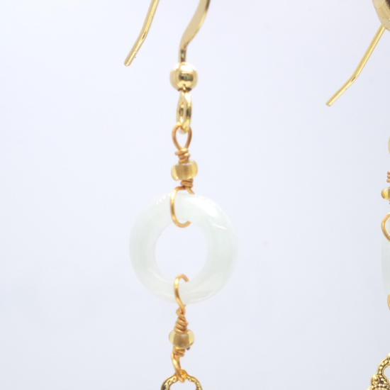 Golden Length Jade Tassel Crystal Ear Hook